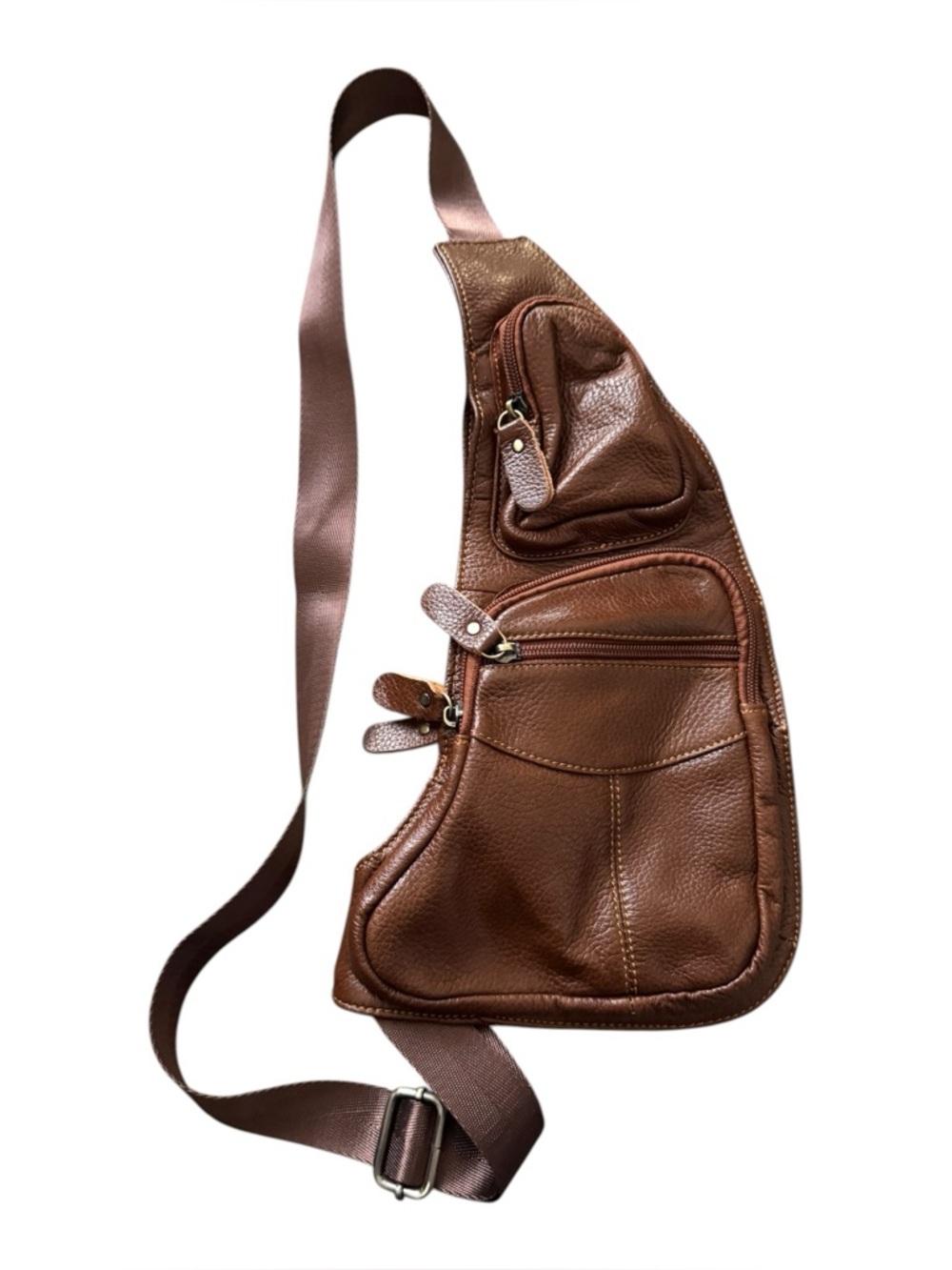 Men's Brown Leather Crossbody Sling Messenger Bag